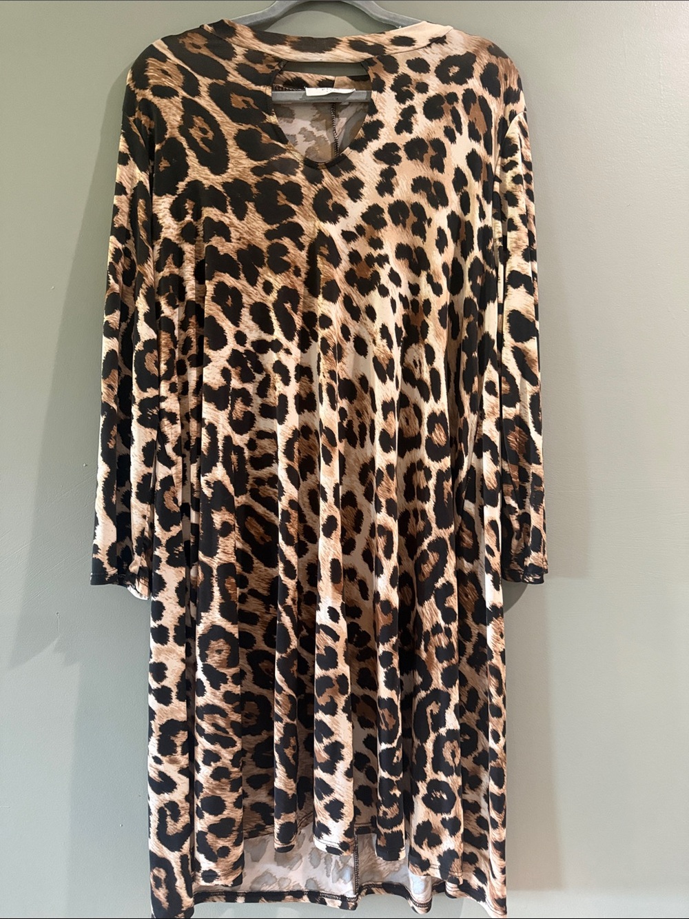 Janette Plus Leopard Print Long Sleeve Dress - Black & Brown